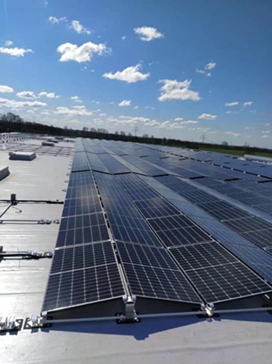 Commercial rooftop solar array at the Barcelona project site